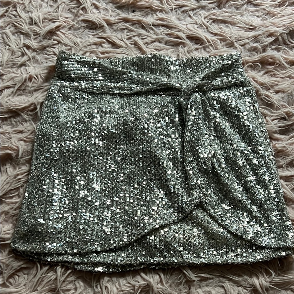 GB Girls Silver and Cream Sequin Mini Skirt